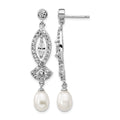 Cheryl M Sterling Silver Rhodium-plated Teardrop Freshwater Cultured Pearl and Marquise-cut/Brilliant-cut CZ Post Dangle Earrings