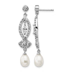 Cheryl M Sterling Silver Rhodium-plated Teardrop Freshwater Cultured Pearl and Marquise-cut/Brilliant-cut CZ Post Dangle Earrings