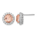 Cheryl M Sterling Silver Rhodium-plated 100 Facet Simulated Morganite and White Brilliant-cut CZ Halo Post Earrings