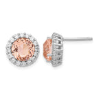 Cheryl M Sterling Silver Rhodium-plated 100 Facet Simulated Morganite and White Brilliant-cut CZ Halo Post Earrings