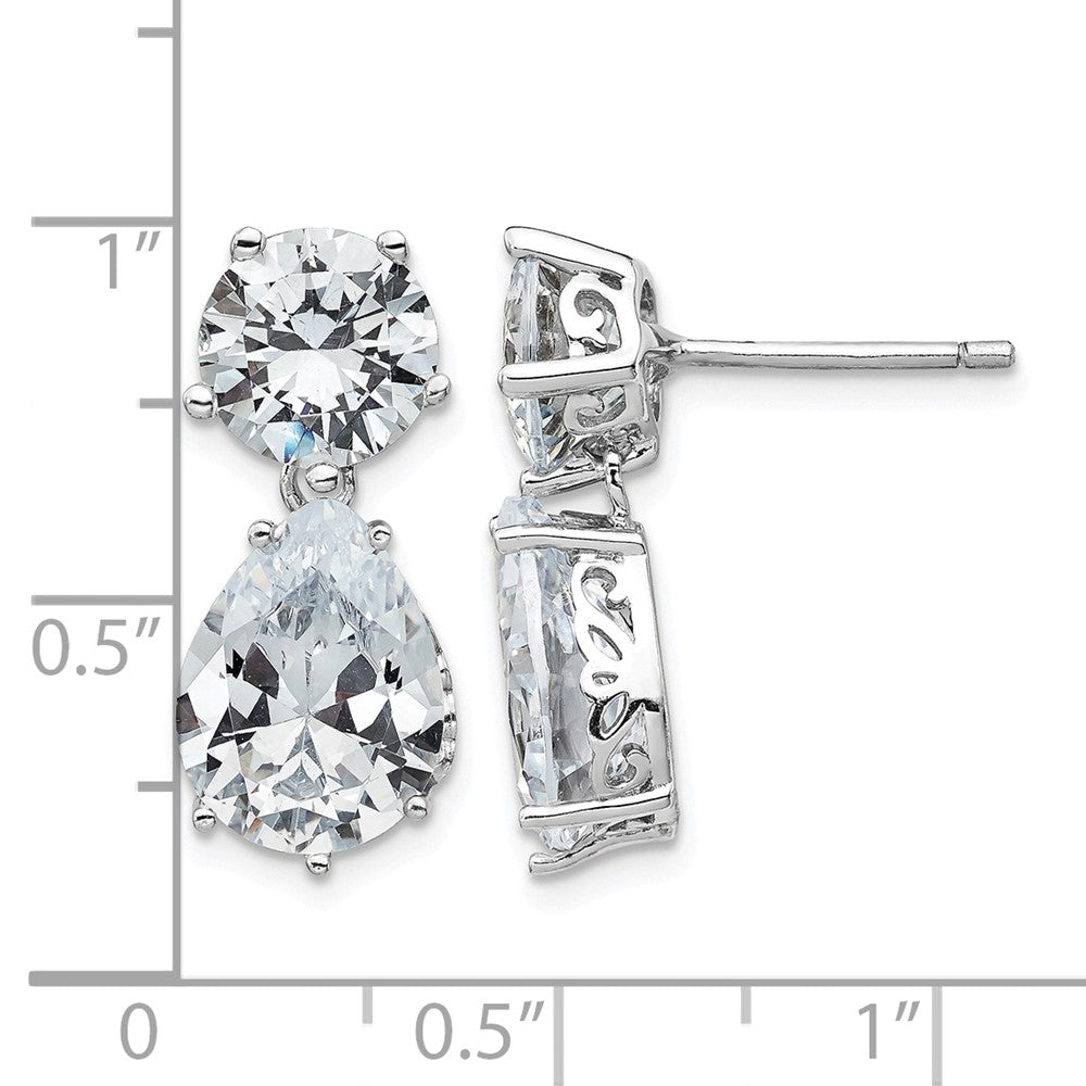 Cheryl M Sterling Silver Rhodium-plated Brilliant-cut CZ Round and Pear Shaped Post Dangle Earrings