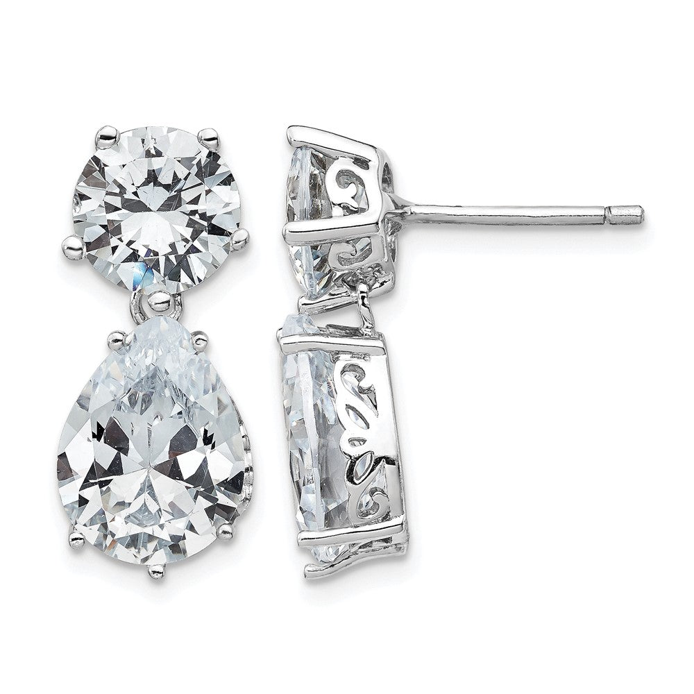 Cheryl M Sterling Silver Rhodium-plated Brilliant-cut CZ Round and Pear Shaped Post Dangle Earrings