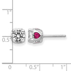 Cheryl M Sterling Silver Rhodium-plated Brilliant-cut Lab Created Ruby and Brilliant-cut White CZ with Heart Sides Stud Post Earrings