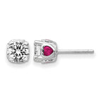 Cheryl M Sterling Silver Rhodium-plated Brilliant-cut Lab Created Ruby and Brilliant-cut White CZ with Heart Sides Stud Post Earrings