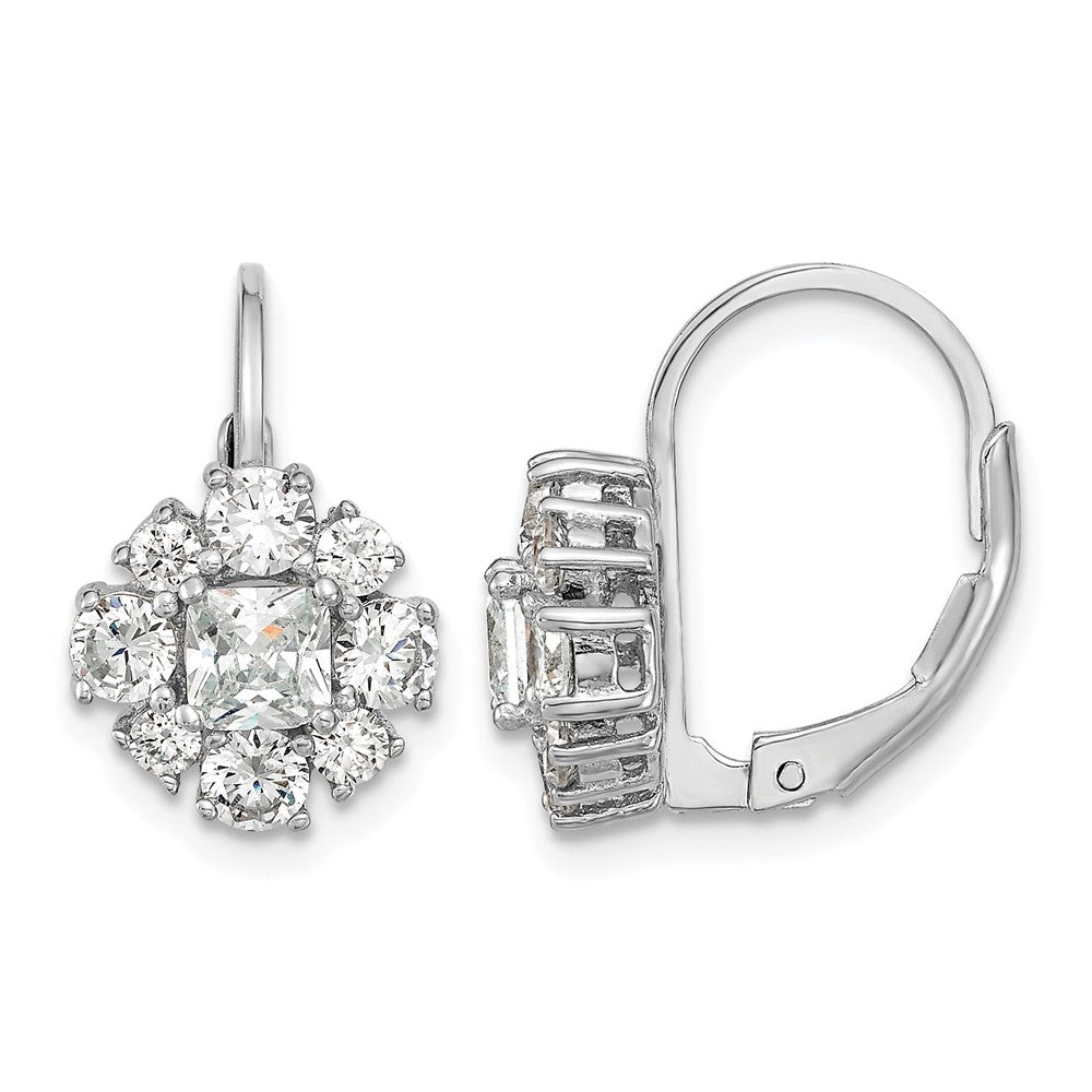 Cheryl M Sterling Silver Rhodium-plated Princess-cut and Brilliant-cut CZ Leverback Earrings