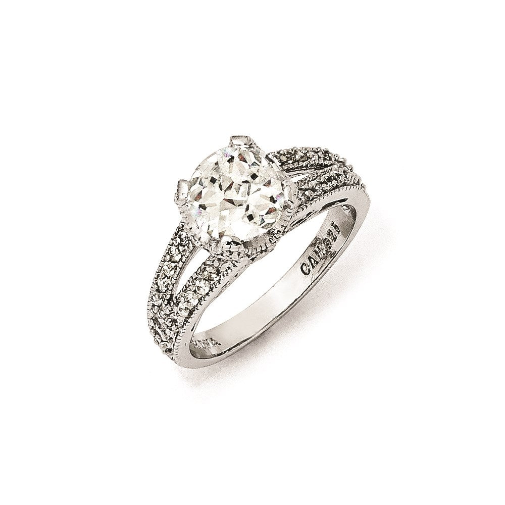 Cheryl M Sterling Silver Checker-cut CZ Ring