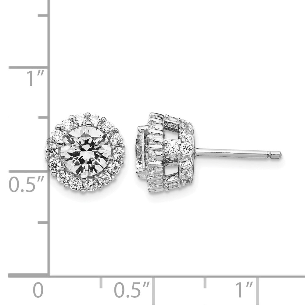 Cheryl M Sterling Silver Rhodium-plated Brilliant-cut CZ Round Halo Post Earrings