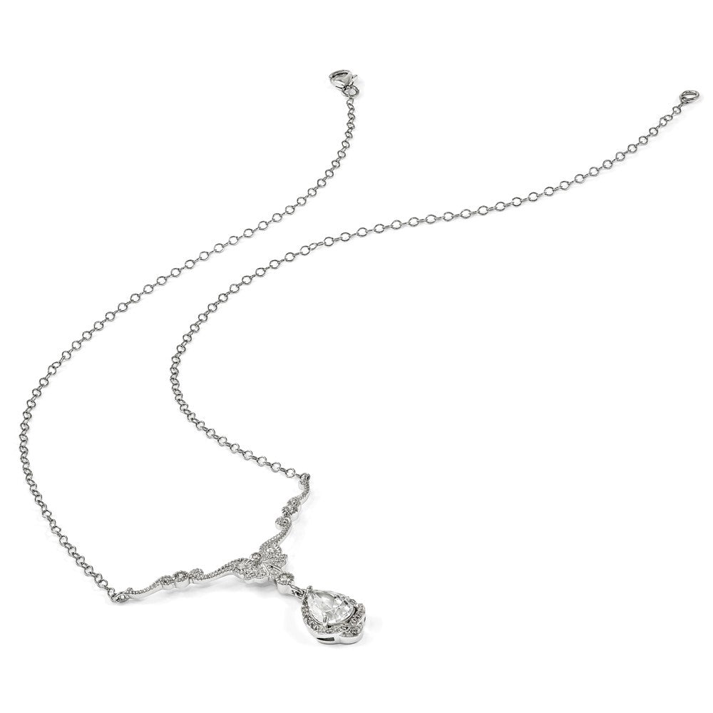 Cheryl M Sterling Silver Rhodium-plated Fancy Brilliant-cut CZ Teardrop Dangle 16 Inch Necklace with 2.25 Inch Extender