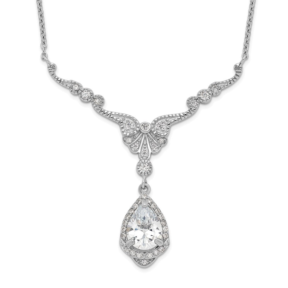 Cheryl M Sterling Silver Rhodium-plated Fancy Brilliant-cut CZ Teardrop Dangle 16 Inch Necklace with 2.25 Inch Extender