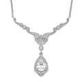 Cheryl M Sterling Silver Rhodium-plated Fancy Brilliant-cut CZ Teardrop Dangle 16 Inch Necklace with 2.25 Inch Extender