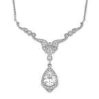 Cheryl M Sterling Silver Rhodium-plated Fancy Brilliant-cut CZ Teardrop Dangle 16 Inch Necklace with 2.25 Inch Extender