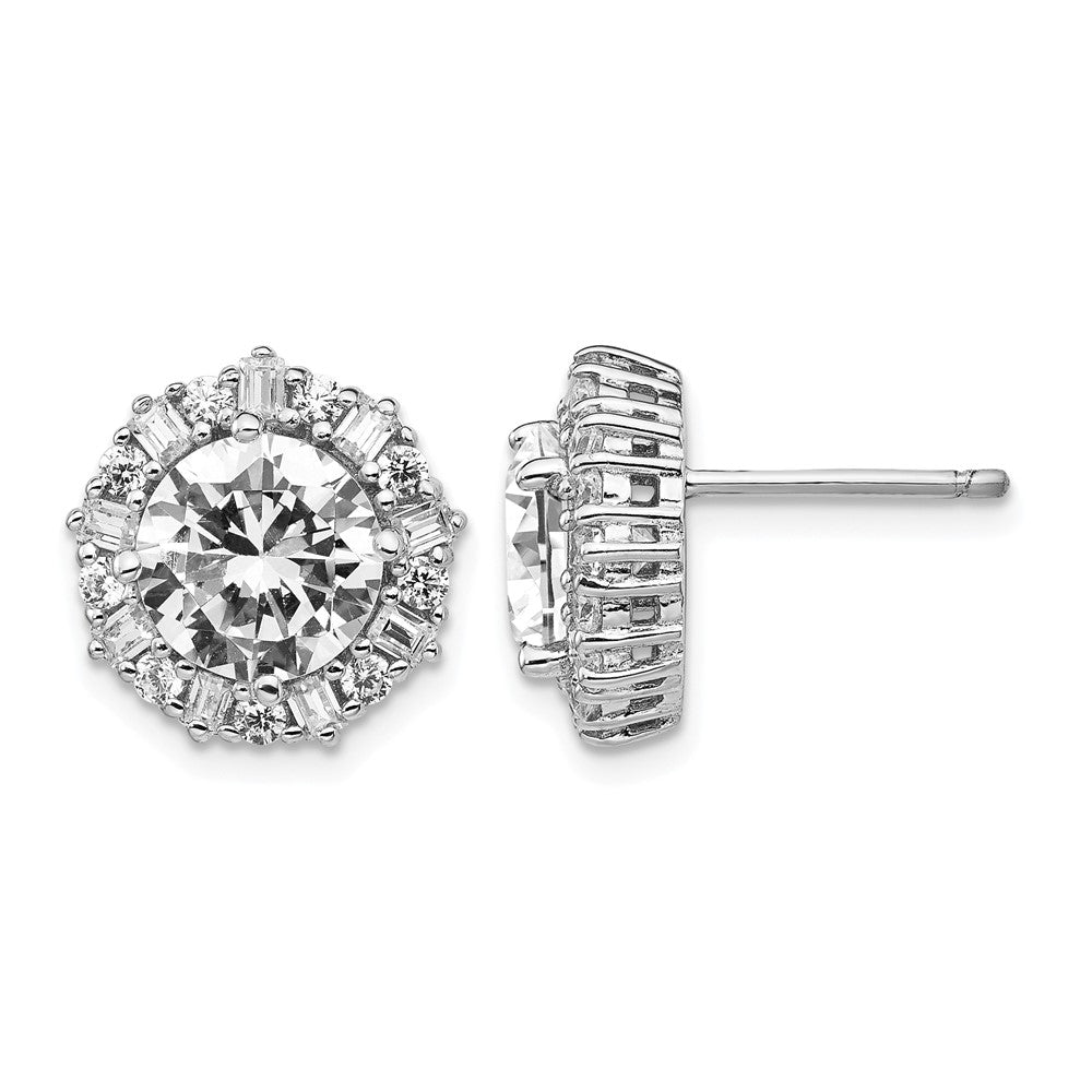 Cheryl M Sterling Silver Rhodium-plated Fancy Brilliant-cut and Emerald-cut CZ Halo Post Earrings