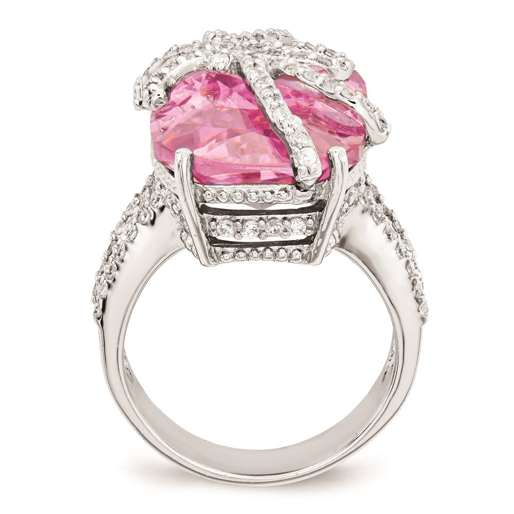 Cheryl M Sterling Silver Pink and White CZ Bow Ring