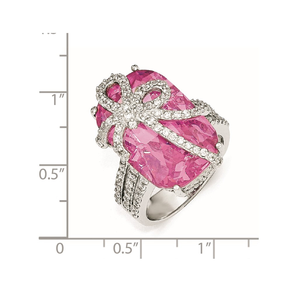 Cheryl M Sterling Silver Pink and White CZ Bow Ring
