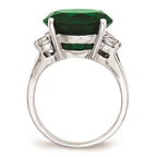 Cheryl M Sterling Silver AAA CZ and Glass Simulated Emerald Ring