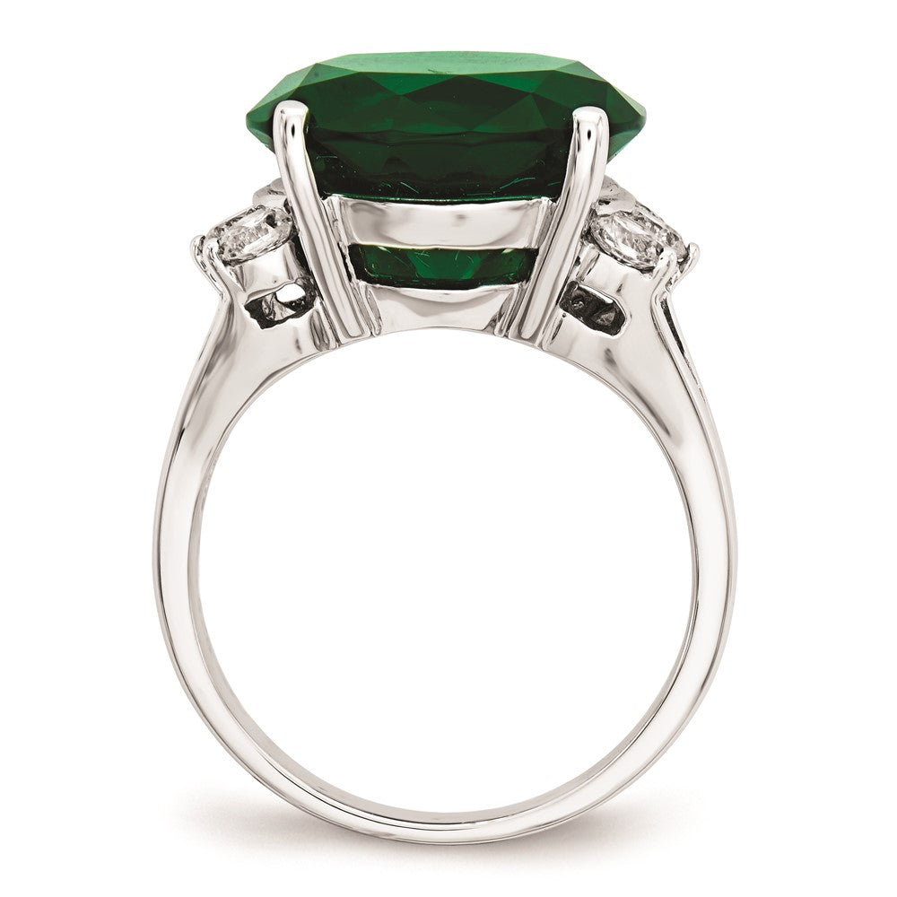 Cheryl M Sterling Silver AAA CZ and Glass Simulated Emerald Ring