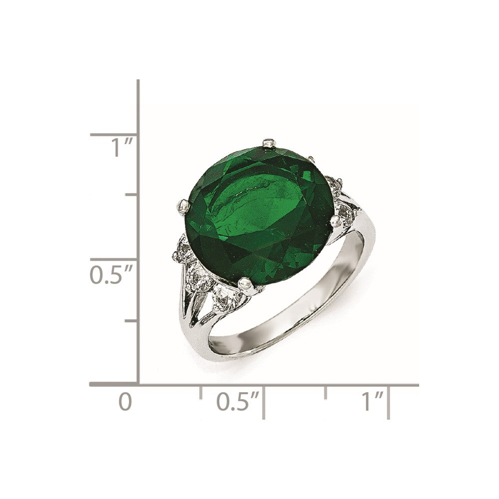 Cheryl M Sterling Silver AAA CZ and Glass Simulated Emerald Ring