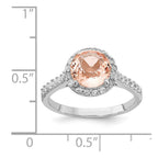 Cheryl M Sterling Silver Rhodium-plated 100 Facet Simulated Morganite and White Brilliant-cut CZ Halo Ring