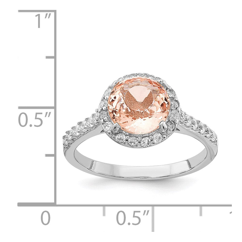 Cheryl M Sterling Silver Rhodium-plated 100 Facet Simulated Morganite and White Brilliant-cut CZ Halo Ring