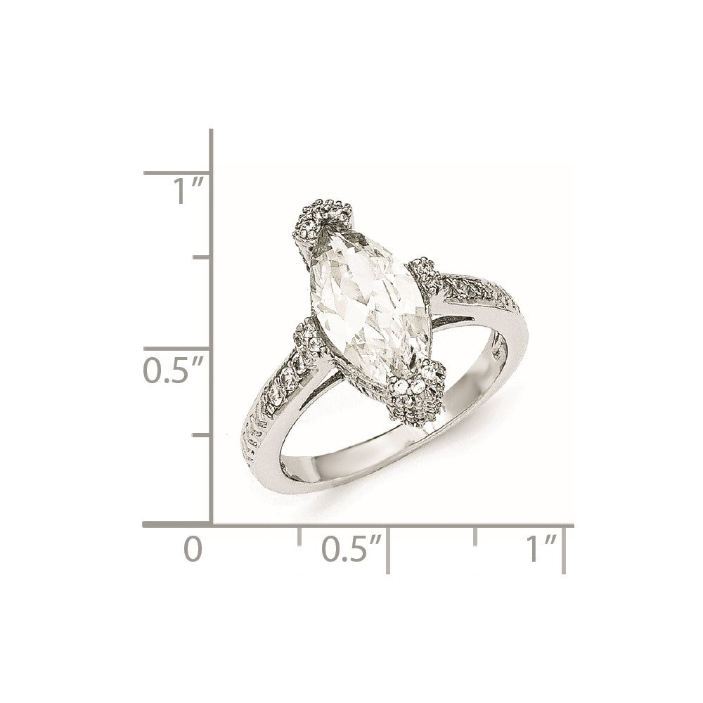 Cheryl M Sterling Silver Textured CZ Marquise Ring