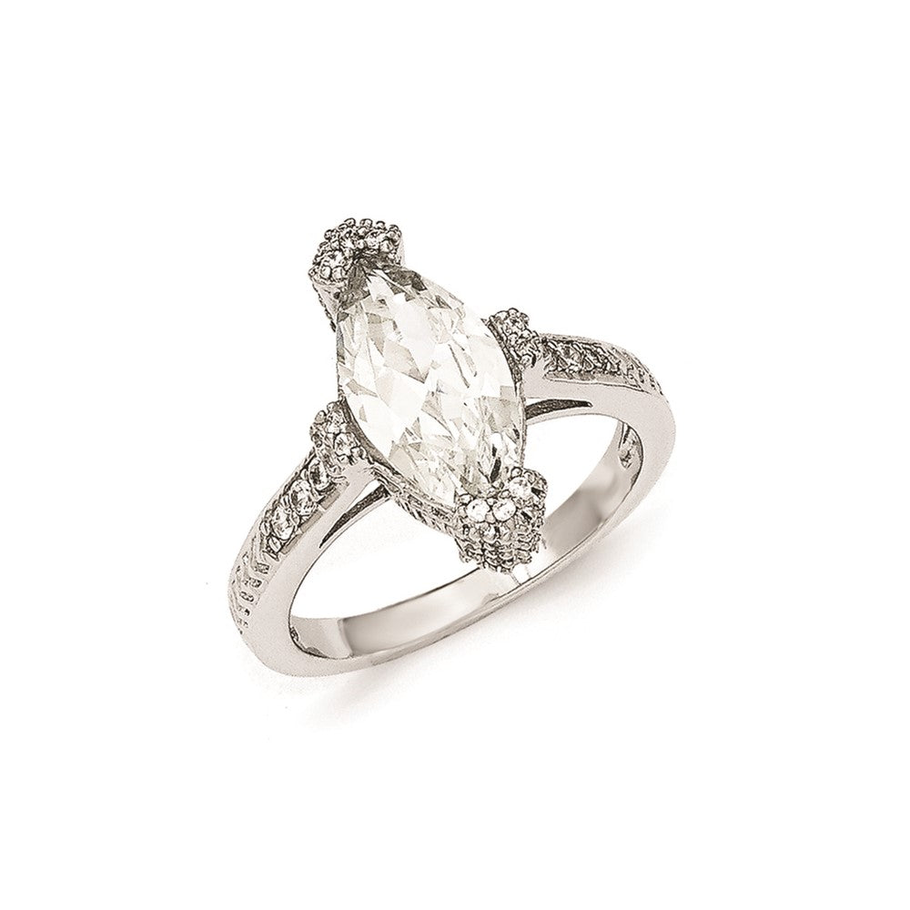 Cheryl M Sterling Silver Textured CZ Marquise Ring