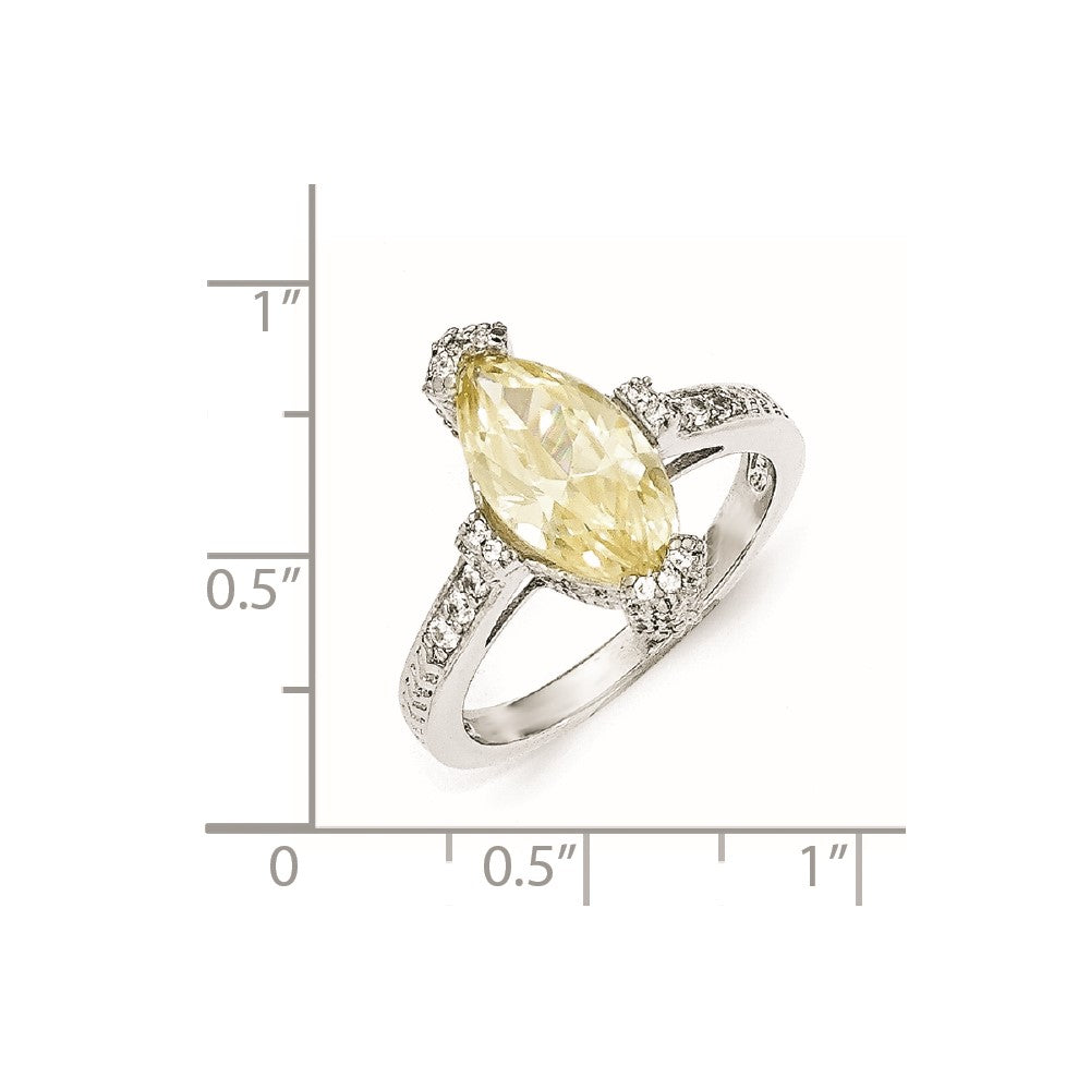 Cheryl M Sterling Silver Textured Yellow and White CZ Marquise Ring