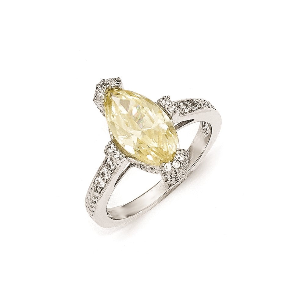 Cheryl M Sterling Silver Textured Yellow and White CZ Marquise Ring