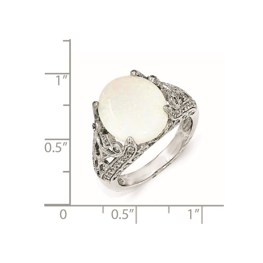 Cheryl M Sterling Silver CZ and Synthetic Opal Ring