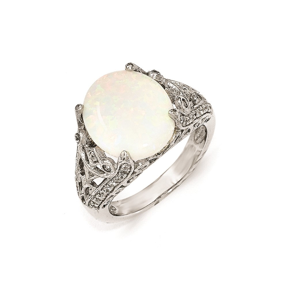 Cheryl M Sterling Silver CZ and Synthetic Opal Ring