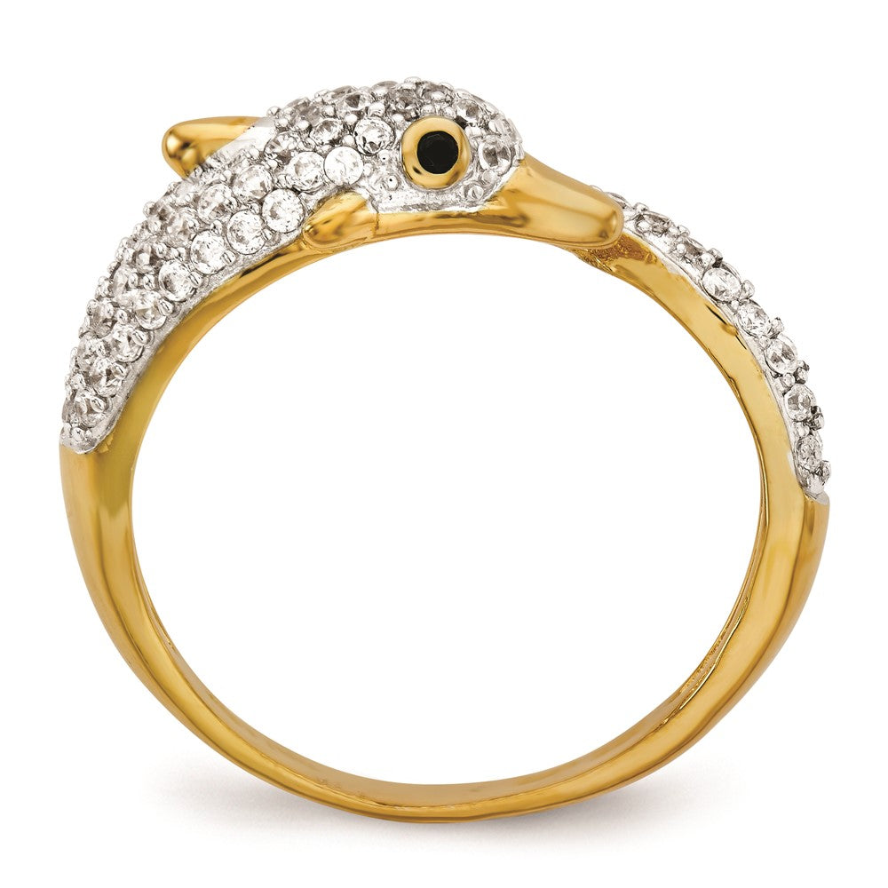 Cheryl M Sterling Silver Gold-plated Black and White CZ Dolphin Ring