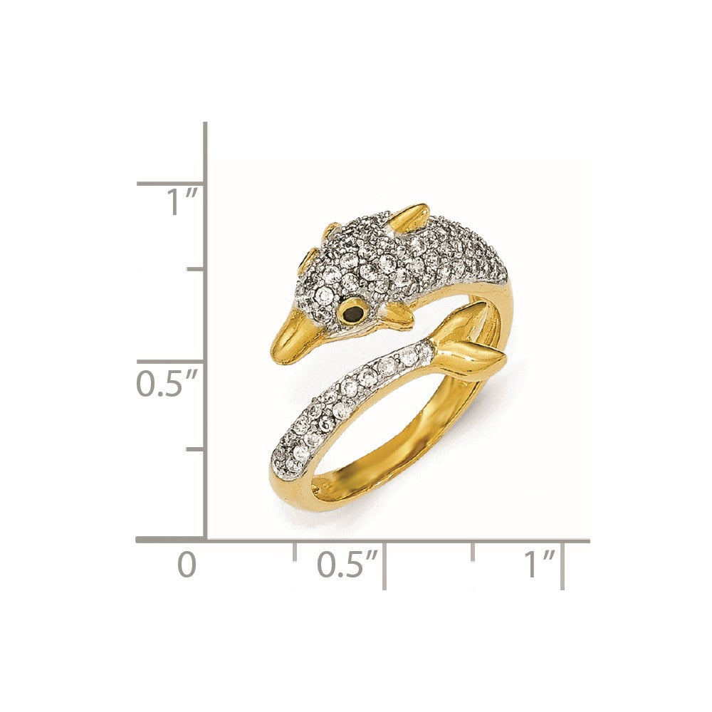Cheryl M Sterling Silver Gold-plated Black and White CZ Dolphin Ring
