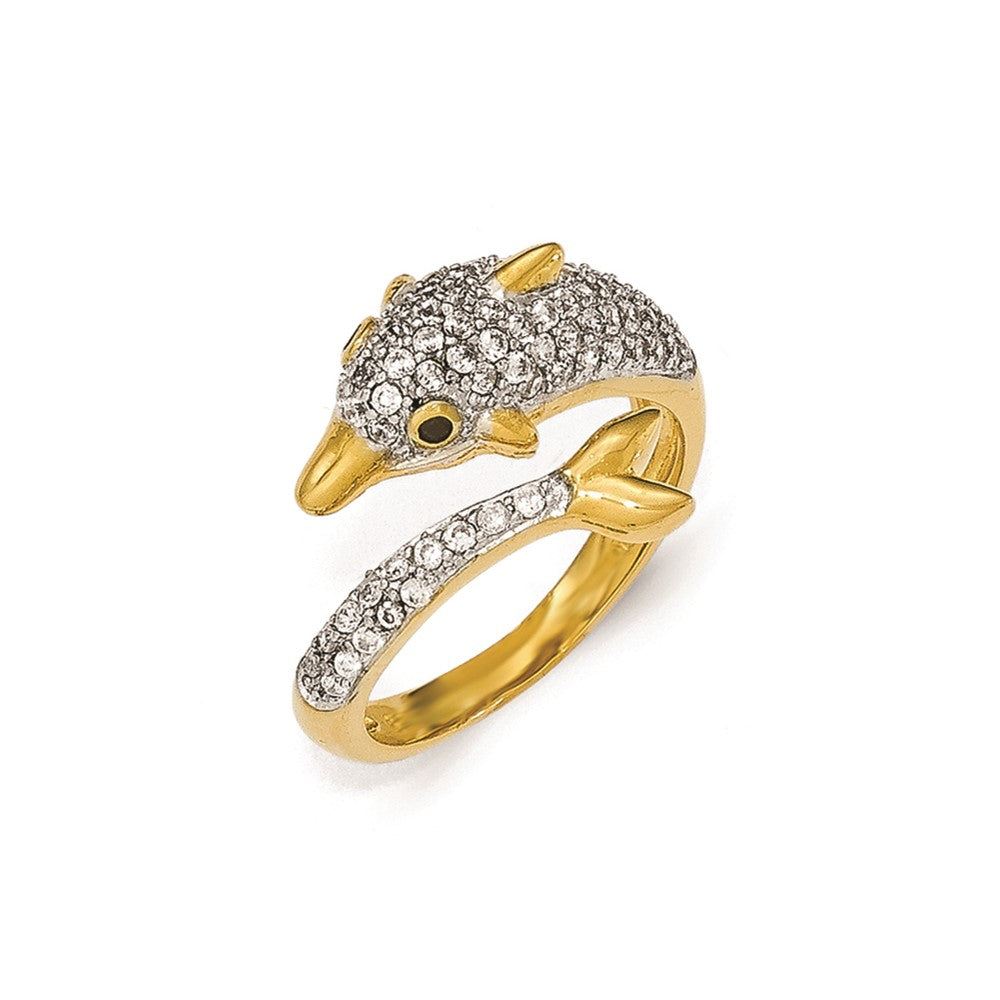 Cheryl M Sterling Silver Gold-plated Black and White CZ Dolphin Ring