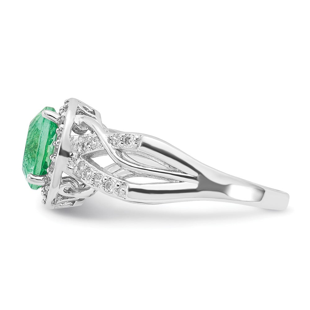 Cheryl M Sterling Silver CZ and Simulated Paraiba Tourmaline Faceted Ring