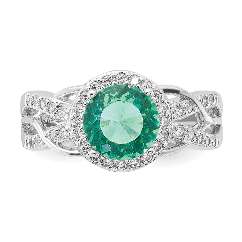 Cheryl M Sterling Silver CZ and Simulated Paraiba Tourmaline Faceted Ring