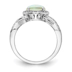 Cheryl M Sterling Silver Rhodium-plated Cabochon Lab Created Opal and Brilliant-cut CZ Woven Pattern Ring