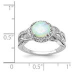 Cheryl M Sterling Silver Rhodium-plated Cabochon Lab Created Opal and Brilliant-cut CZ Woven Pattern Ring