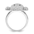 Cheryl M Sterling Silver Enameled Black and White CZ Puppy Ring