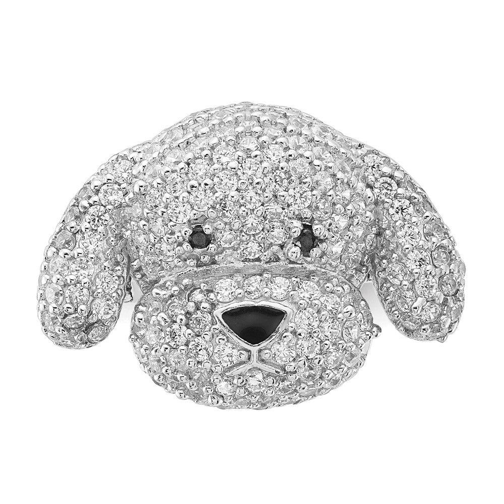 Cheryl M Sterling Silver Enameled Black and White CZ Puppy Ring