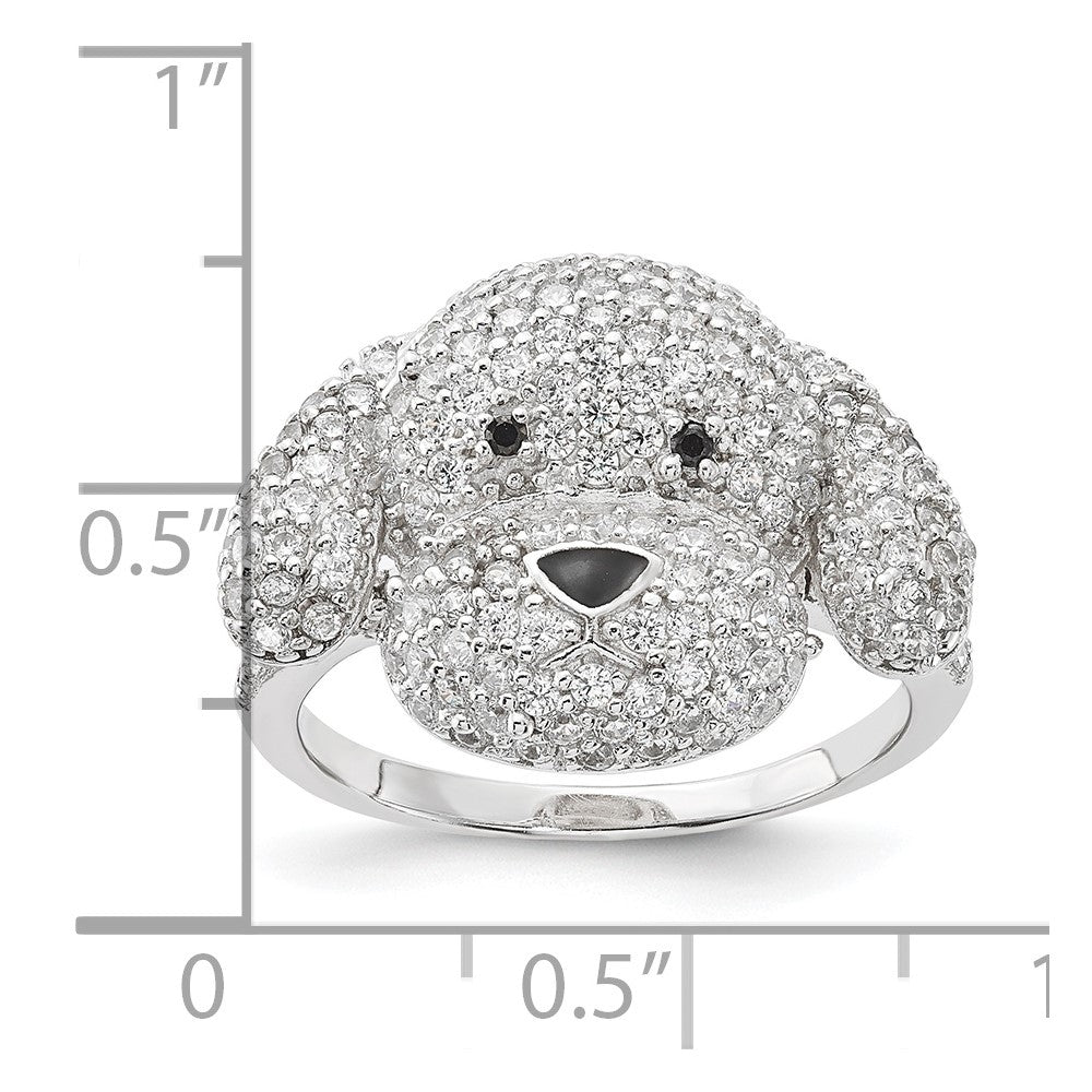 Cheryl M Sterling Silver Enameled Black and White CZ Puppy Ring