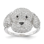 Cheryl M Sterling Silver Enameled Black and White CZ Puppy Ring