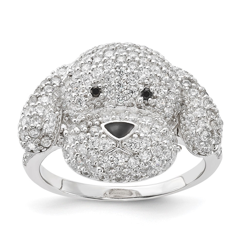 Cheryl M Sterling Silver Enameled Black and White CZ Puppy Ring