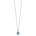 Cheryl M Sterling Silver Rhodium-plated Cabochon Lab Created Blue Opal and Brilliant-cut CZ Pear 18 Inch Necklace