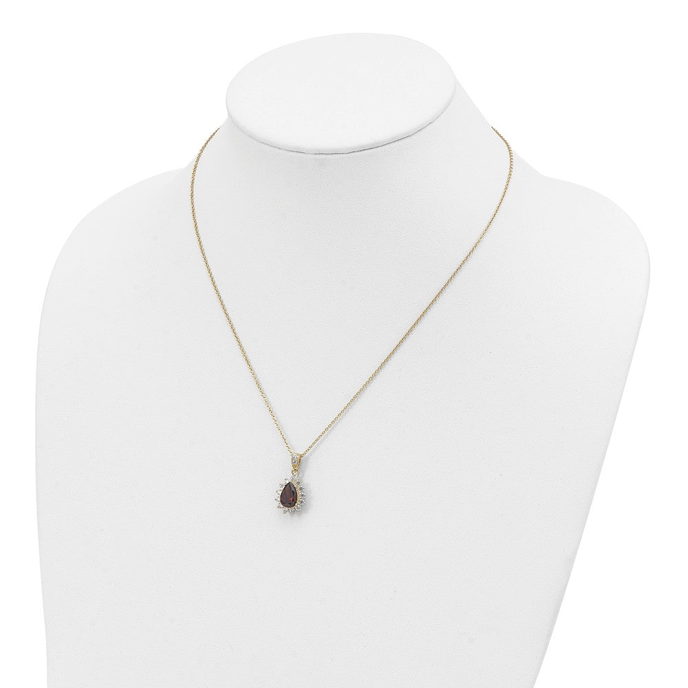 Cheryl M Sterling Silver Gold-plated Brown and White Brilliant-cut CZ Teardrop 18.5 Inch Necklace