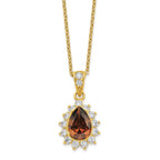 Cheryl M Sterling Silver Gold-plated Brown and White Brilliant-cut CZ Teardrop 18.5 Inch Necklace