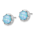 Cheryl M Sterling Silver Rhodium-plated Cabochon Lab Created Blue Opal and Brilliant-cut CZ Post Earrings