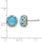 Cheryl M Sterling Silver Rhodium-plated Cabochon Lab Created Blue Opal and Brilliant-cut CZ Post Earrings