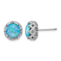 Cheryl M Sterling Silver Rhodium-plated Cabochon Lab Created Blue Opal and Brilliant-cut CZ Post Earrings