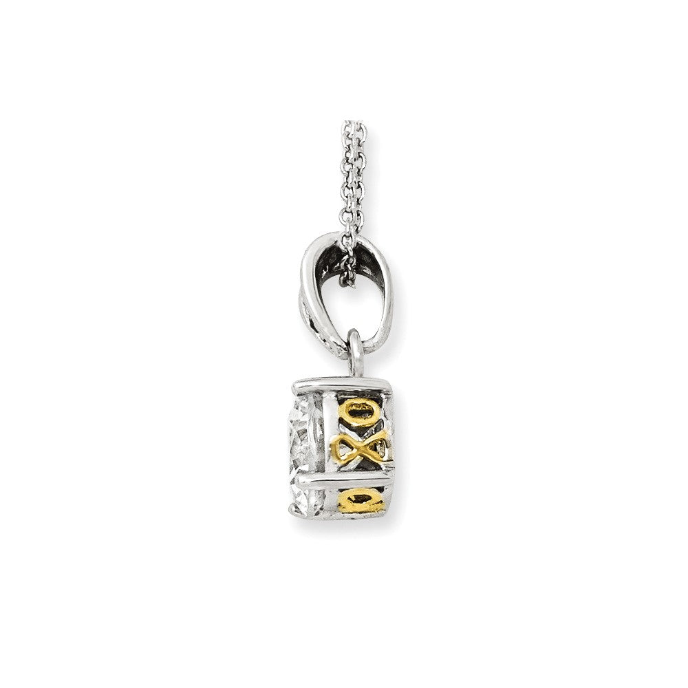 Cheryl M Sterling Silver Rhodium-plated with Gold-plated Accent Brilliant-cut 8mm CZ XO Gallery 18 Inch Necklace