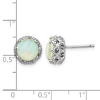 Cheryl M Sterling Silver Rhodium-plated Cabochon Lab Created Opal and Brilliant-cut CZ Post Stud Earrings
