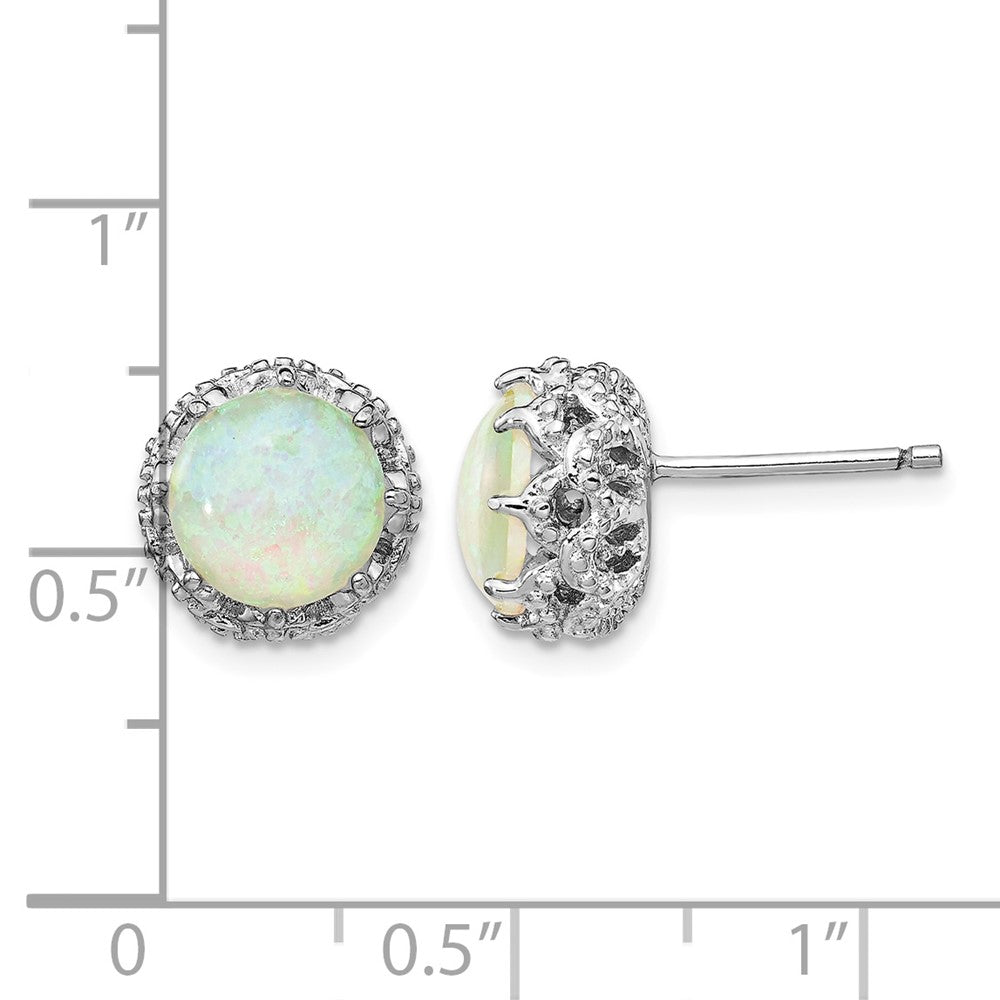 Cheryl M Sterling Silver Rhodium-plated Cabochon Lab Created Opal and Brilliant-cut CZ Post Stud Earrings